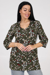 Туника-кофта женская ТК-2035 кулирка (последний размер) веточки на хаки 56