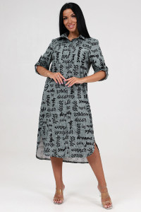 Туника женская "Миди" ТК-25 кулирка (последний размер) черные надписи на зеленой рогожке 50,54,62