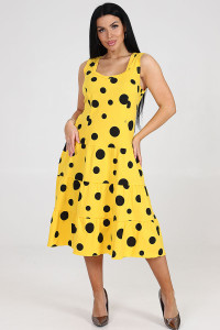 Сарафан женский "3 яруса" СК-761 кулирка (последний размер) желтый с черным горохом 52