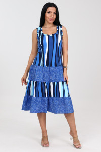 Сарафан женский "3 яруса" СК-761 кулирка (последний размер) полоса-волн.голуб. 52,58