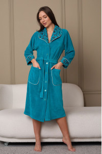 Халат женский 178 велюр (р-ры: 48-62) бирюзовый-белый-цветы