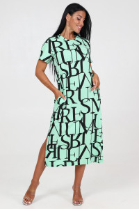 Туника женская ТК-2265 кулирка (последний размер) черн.кр.буквы на мяте 54