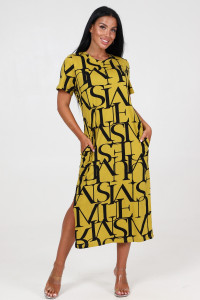 Туника женская ТК-2265 кулирка (последний размер) черн.кр.буквы на горчице 48