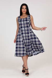 Сарафан женский СК-336 кулирка (последний размер) темно-синяя с бежевым клетка 62