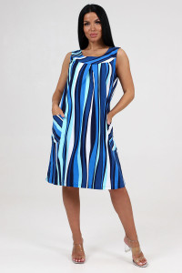 Сарафан женский СК-418 "Вертикаль" кулирка (последний размер) полоса волна голубой 58