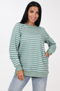 Джемпер женский "Полоса" ДФ-2304 футер (последний размер) оливка 48,56