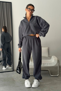 Костюм двойка женский "Космос" флис (р-ры: 44-54) темно-серый