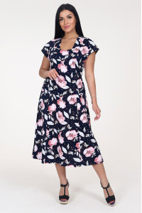 Платье женское "Рамка" ПлК-623 кулирка (последний размер) крупные пионы 50,54,56,60,62