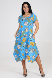 Платье женское "Волна" ПлК-458 кулирка (последний размер) оранж на голубом 48