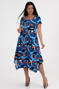 Платье женское "Волна" ПлК-458 кулирка (последний размер) красные круги на синем 52