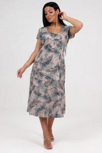 Платье женское "Вера" ПлК-417 кулирка (последний размер) папорот.зел.-кор.на беж. 50,54