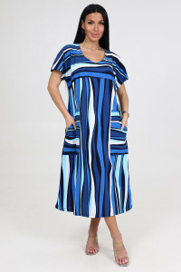 Платье женское "Ассоль-2" ПлК-1509 кулирка (последний размер) полоса волна голубая 48