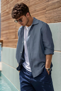 Рубашка мужская "Лён" М-2РМ лён (р-ры: 48-54) графит