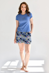 Пижама женская "Мяу" 2126-Р/К (шорты) кулирка+рибана (последний размер) голубой 50