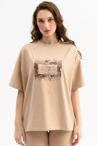 Футболка женская 2212-К "Оверсайз. Шик" трикотаж (последний размер) бежевый 50