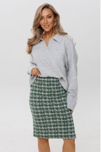 Юбка женская Ю25 (74 см) футер 2-х нитка пенье набивной (р-ры: 46-60) зеленый