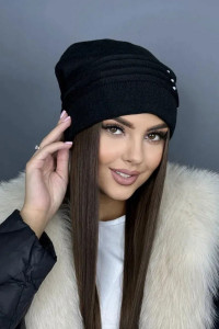 Шапка женская №60352 вязаная на флисе черный