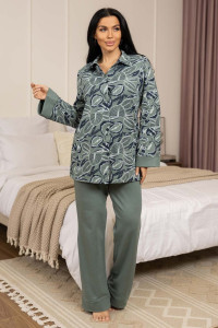 Пижама женская 2093 футер с начесом (р-ры: 48-62) зеленый
