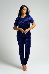 Костюм двойка женский "Маркиза" бархат+гипюр (последний размер) сапфир 48,50