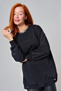 Толстовка женская №67188 футер с лайкрой 2-х нитка (р-ры: 44-60) черный