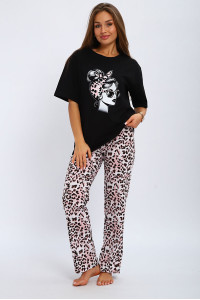 Костюм двойка женский №210 кулирка (р-ры: 42-56) черный Девушка