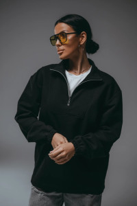 Свитшот женский "Брамея" лакост 2-х нитка пенье (р-ры: 46-60) черный