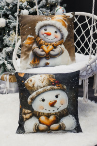 Наволочка-чехол декоративная с 3D-эффектом на молнии "Снеговики и сердце" 2 шт.
