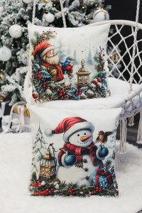 Наволочка-чехол декоративная на молнии "Дед, фонарь, снеговик" 2 шт.