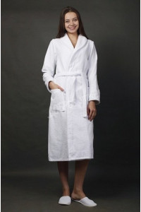 Халат "Женская элегия" шаль махровый удлиненный пл. 380 (последний размер) белый 52