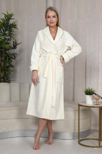 Халат женский шаль махровый удлиненный "Женская элегия" (последний размер) кремовый 50