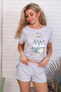 Пижама женская 881-1 "Зайчики" кулирка кармеланж (последний размер) серый 52