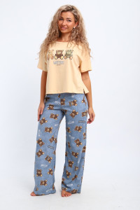 Костюм двойка женский КД-00-007 кулирка (р-ры: 84-112) бежевый медведь-тигр