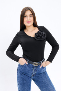 Лонгслив женский "Роза" вискоза (р-ры: 42-44) черный