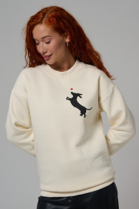 Толстовка женская №8576 футер 3-х нитка с начесом (р-ры: 42-54) молочный собачка с сердцем