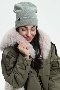 Шапка женская теплая в рубчик вязаный трикотаж 057175 зеленый