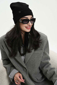Шапка женская теплая в рубчик вязаный трикотаж 057175 черный
