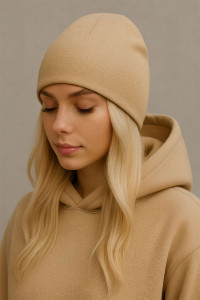 Шапка женская футер 3-х нитка с начесом №001 бежевый