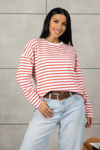 Лонгслив женский 1688/2 футер 2-х нитка пенье (р-ры: 42-52) белый-красный