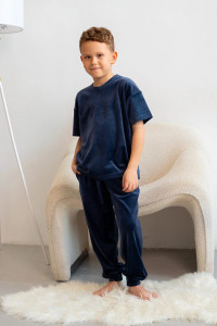 Костюм двойка детский М-03КД "Котик" велюр (р-ры: 30-42) темно-синий