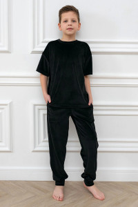Костюм двойка детский М-03КД "Котик" велюр (р-ры: 30-42) черный