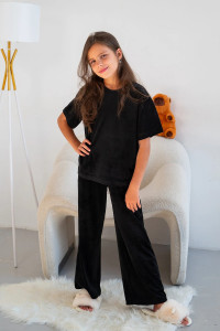 Костюм двойка детский М-04КД "Кэтти-1" велюр (р-ры: 34-40) черный