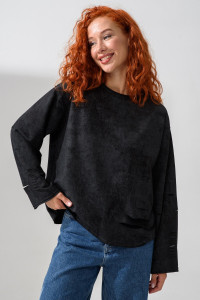 Толстовка женская №67172 футер с лайкрой 2-х нитка (последний размер) винтаж черный 42,44,50