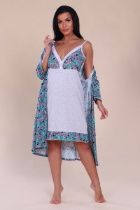 Пеньюар двойка женский 919 "Пуговки" кулирка (последний размер) ментол 46