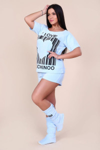 Костюм двойка женский с сапожками 217 "Moschinoo" велюр (последний размер) голубой 42