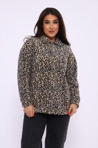 Рубашка женская "Оверсайз" М395 флис (последний размер) бежевый леопард 52,54