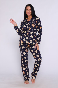 Пижама женская "Барбара" М316 кулирка (последний размер) мишки на синем 44,48