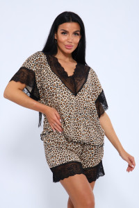 Пижама женская №375708 вискоза с кружевом (последний размер) леопардовый 50,58