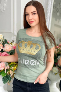 Футболка женская №8042 кулирка с лайкрой пенье (последний размер) оливковый 44,50