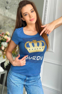 Футболка женская №8042 кулирка с лайкрой пенье (последний размер) индиго 42,48