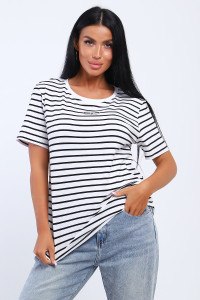 Футболка женская №24799 кулирка с лайкрой (последний размер) полоса 48